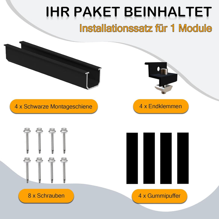 Solarmodul Halterung für 1X Module, PV Halterung Montageset - 12CM Schwarze Schiene + Verstellbare K