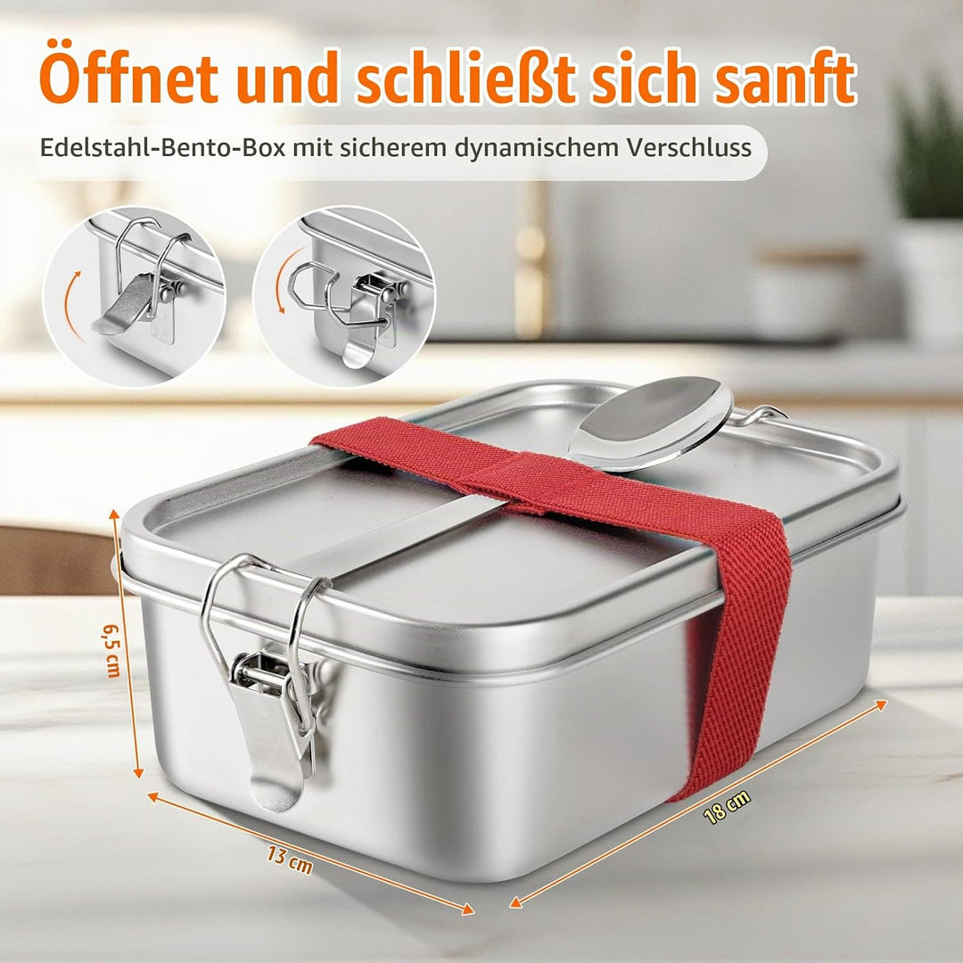 KUOGAS Brotdose edelstahl mit fächern, Auslaufsichere lunchbox mit Löffel 1000ml, Wasserdichte Nachh