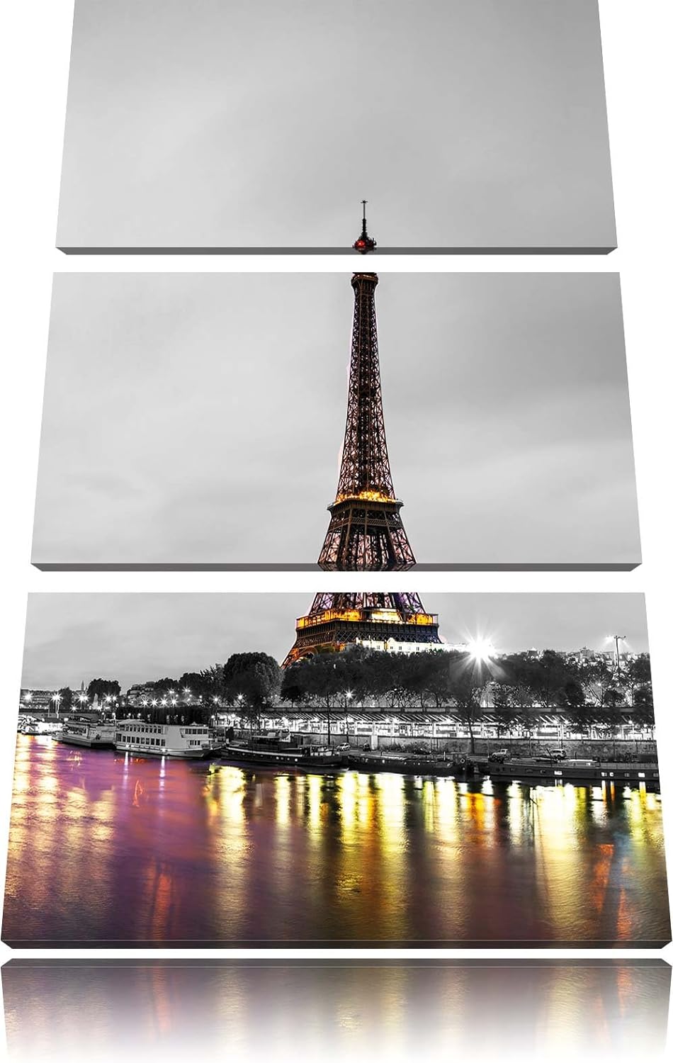 Pixxprint Eindruckvoller Eifelturm in Paris / 3-Teilig/Gesamtmass 120cm Leinwandbild bespannt auf Ho