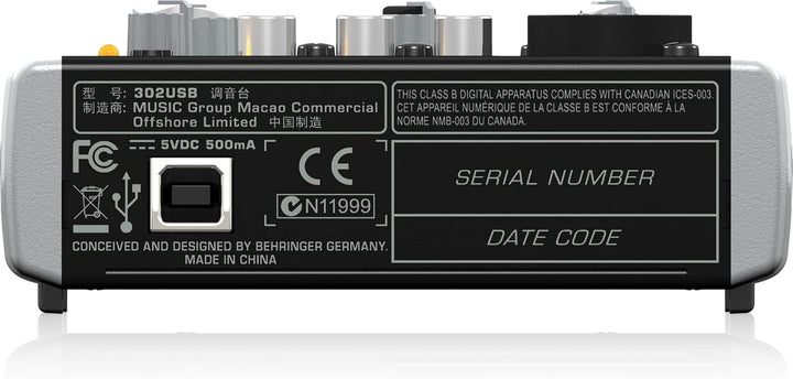Behringer 302USB Erstklassiger 5-Eingangs-Mixer mit XENYX-Mikrofonvorverstärker und USB/Audio-Schnit