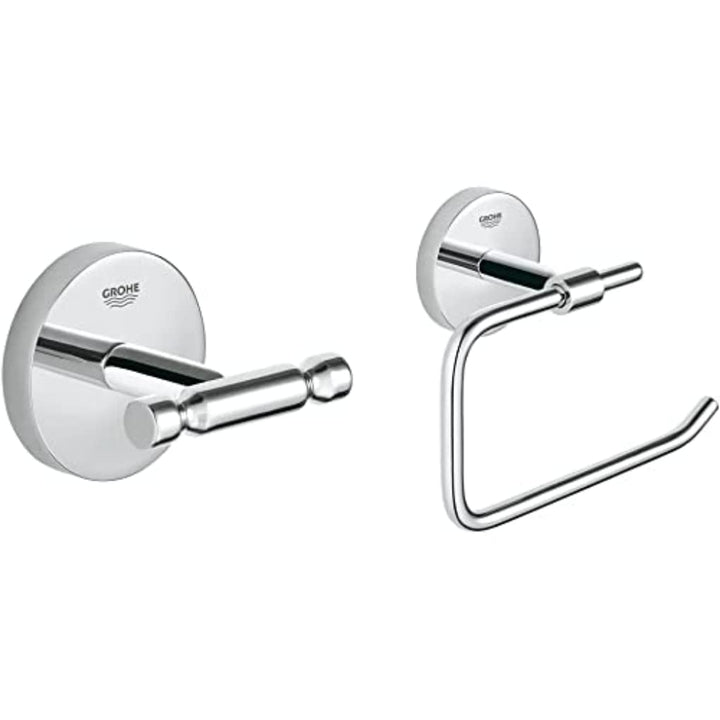 Grohe Bau Cosmopolitan - Bademantelhaken, chrom, 40461001 & Bau Cosmopolitan - WC-Papierhalter (Mate