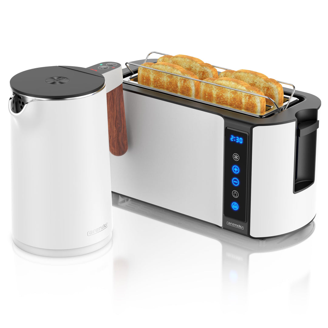 Arendo - Wasserkocher Toaster SET - Edelstahl - Wasserkocher mit Temrpatureinstellung - 45-100 Grad