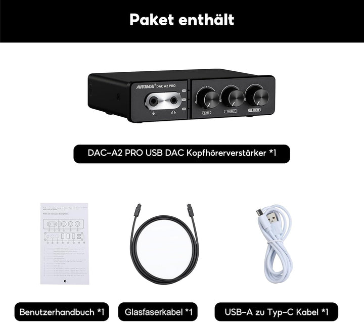 AIYIMA DACA2 PRO Gaming DAC Kopfhörerverstärker Hub USB Mini Stereo Hi-Fi Decoder Optisch/Koaxial zu