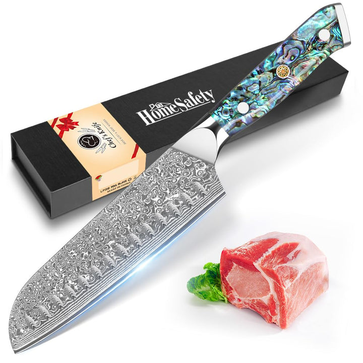 Home Safety Damastmesser Santoku Messer mit extrem Scharf 18cm Klinge aus 67 Lagen VG-10 Damaststahl