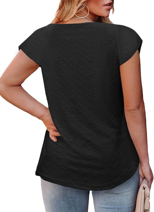 Grosse Grössen T-Shirts Damen V-Ausschnitt Plus Size Mode Strick Top Sommer Oversize Frauen Tshirts