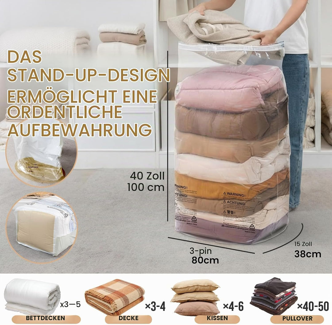 TAILI Würfel Vakuumbeutel für Kleidung, Transparent Jumbo 8 Pack (80x100x38cm), Platz sparen Vakkums