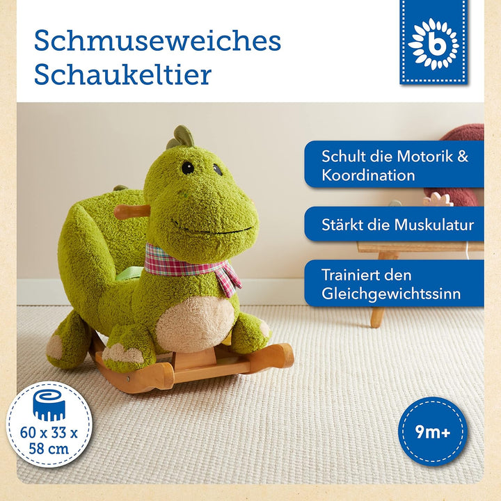 Bieco Plüsch Schaukeltier Dino | Kinder Schaukelstuhl mit Sicherheitsgurt | Baby Schaukel | Schaukel