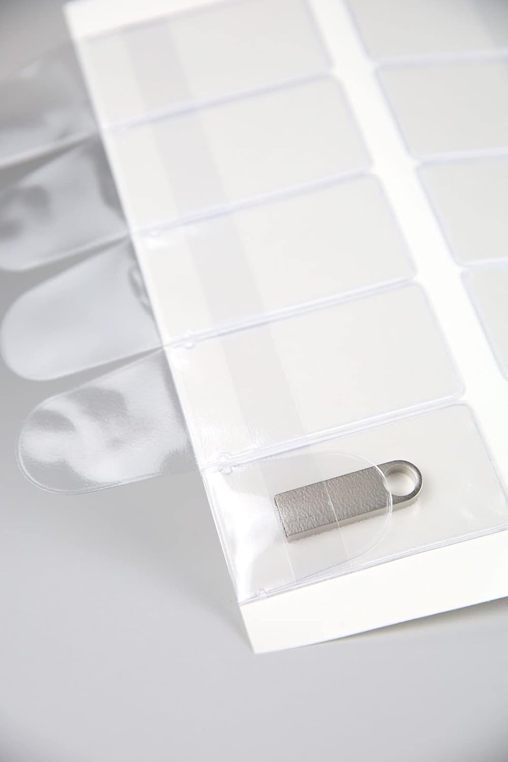100 selbstklebende USB-Hüllen aus transparenter Folie, offenes Mass: 40 x 126 mm