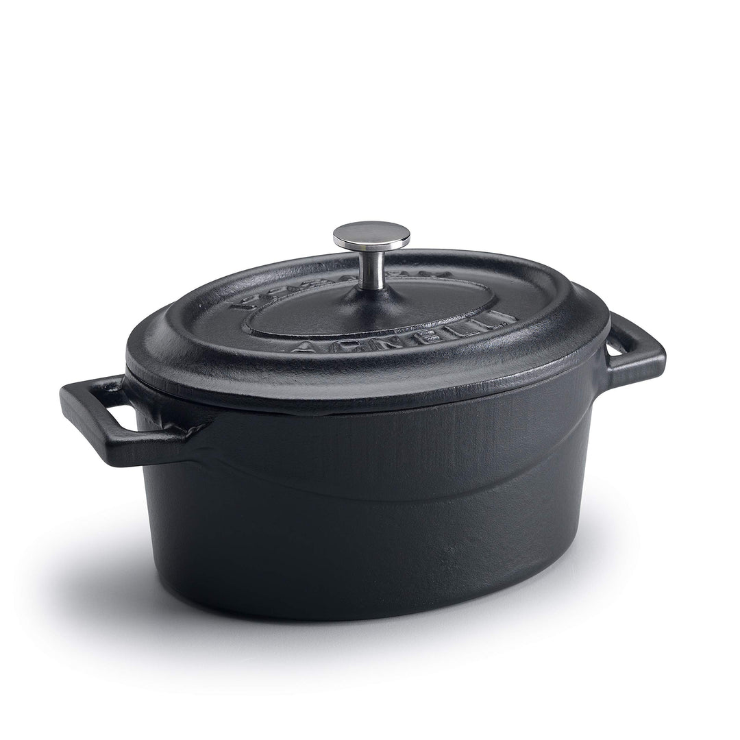 Pentole Agnelli Slowcook Ovaler Schmortopf mit Zwei Griffen aus Gusseisen, Durchmesser 22 cm, Mattsc