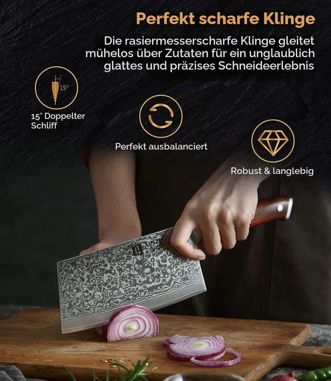 XINZUO Hackmesser Damaststahl 18cm Chinesisches Kochmesser, Hochwertige Profi Hackbeil Scharfe Kling