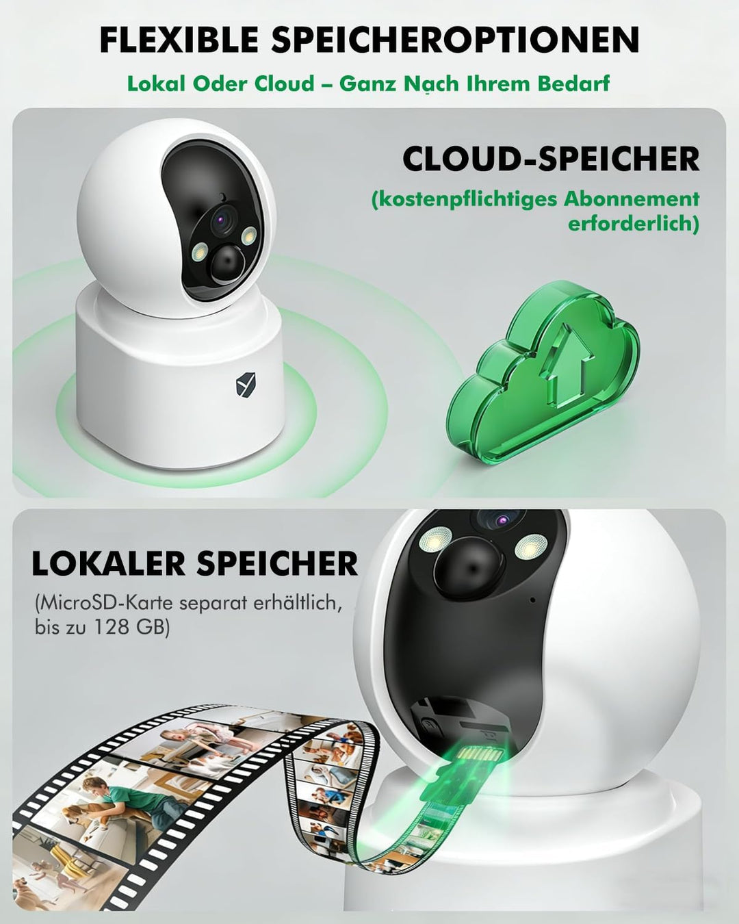 2,5K 4MP Überwachungskamera Innen Akku, 360° WLAN innenkamera mit akku, 2,4/5 GHz WiFi, 360° Kamera