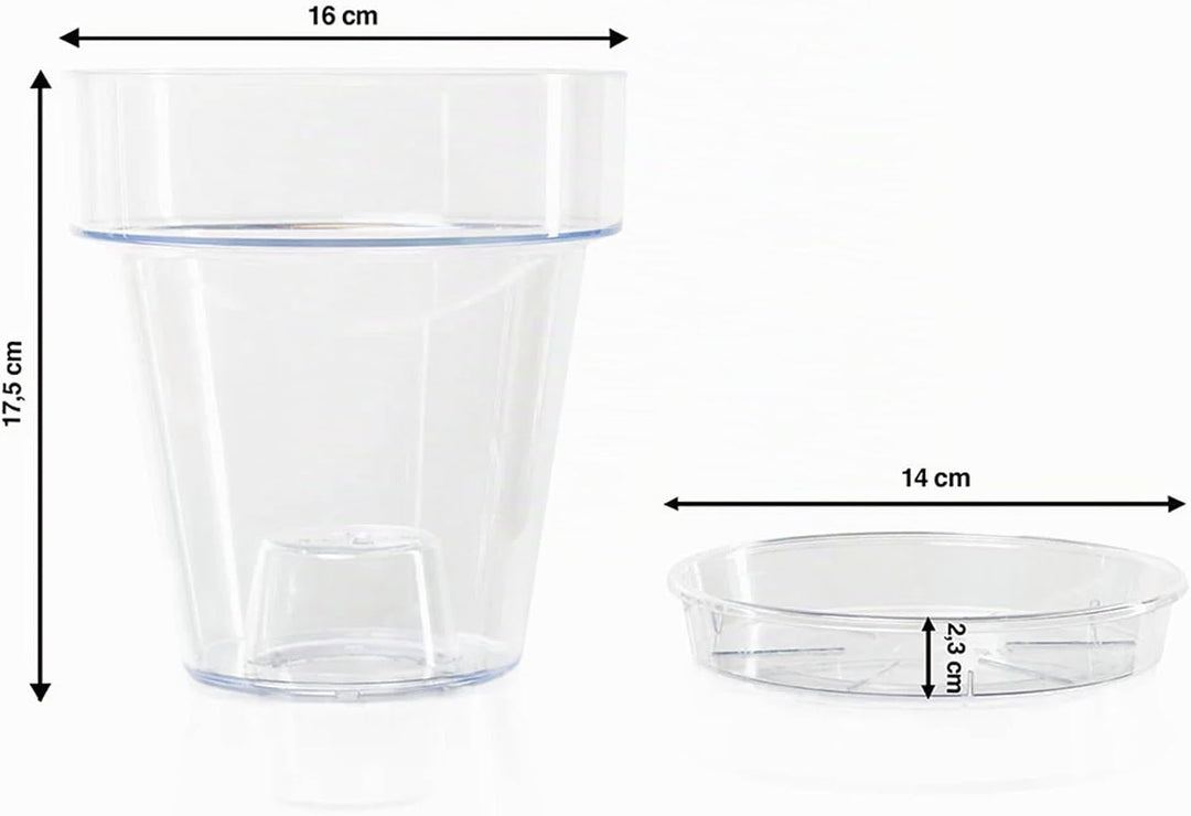 Kalapanta 5 transparente Plastiktöpfe für Orchideen mit Entwässerungslöchern und 5 Untersetzers (5,