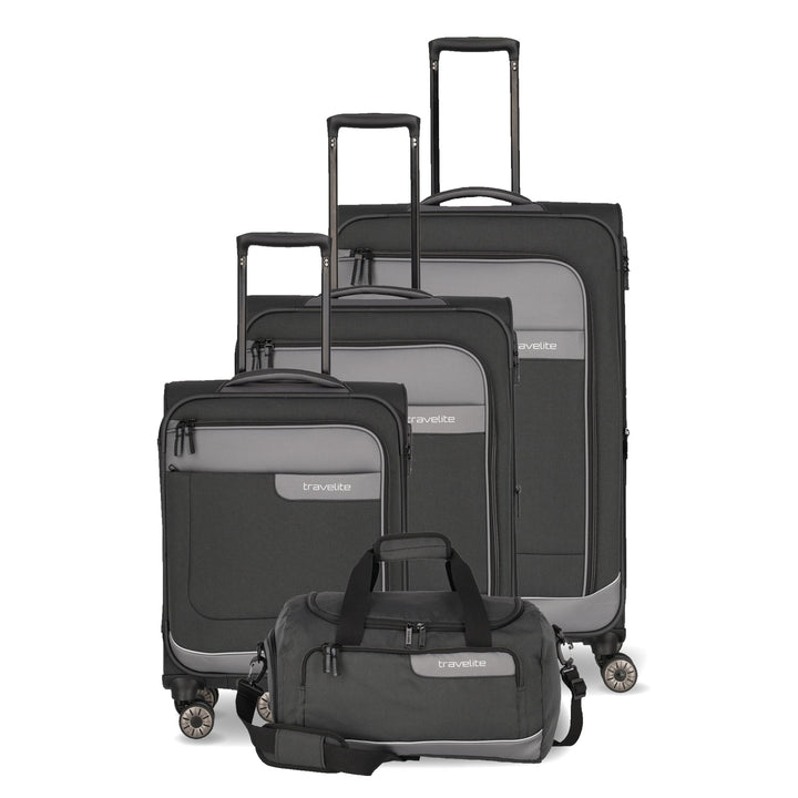 Travelite Kofferset 4 teilig Weichschale 4 Rollen, Grössen S-M-L + Reisetasche,nachhaltig, VIIA Reis