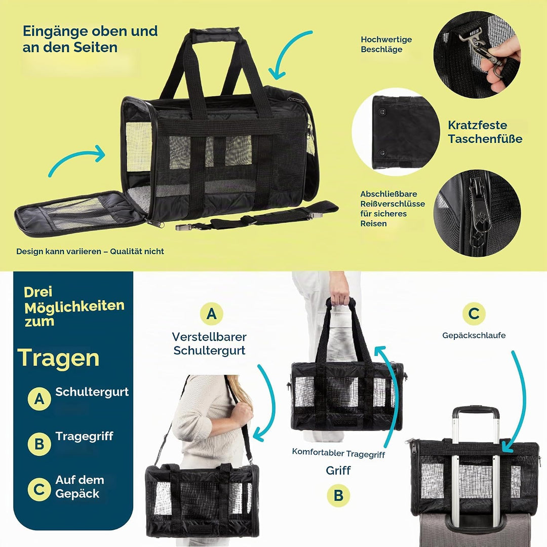 Sherpa Original Deluxe Transportbox für Haustiere, für Fluggesellschaften zugelassen, schwarzes Gitt