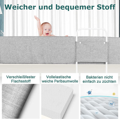 UISEBRT Bettgitter Bettschutzgitter 180cm Rausfallschutz für Kinderbett 5-Loch Höhenverstellbar Bett