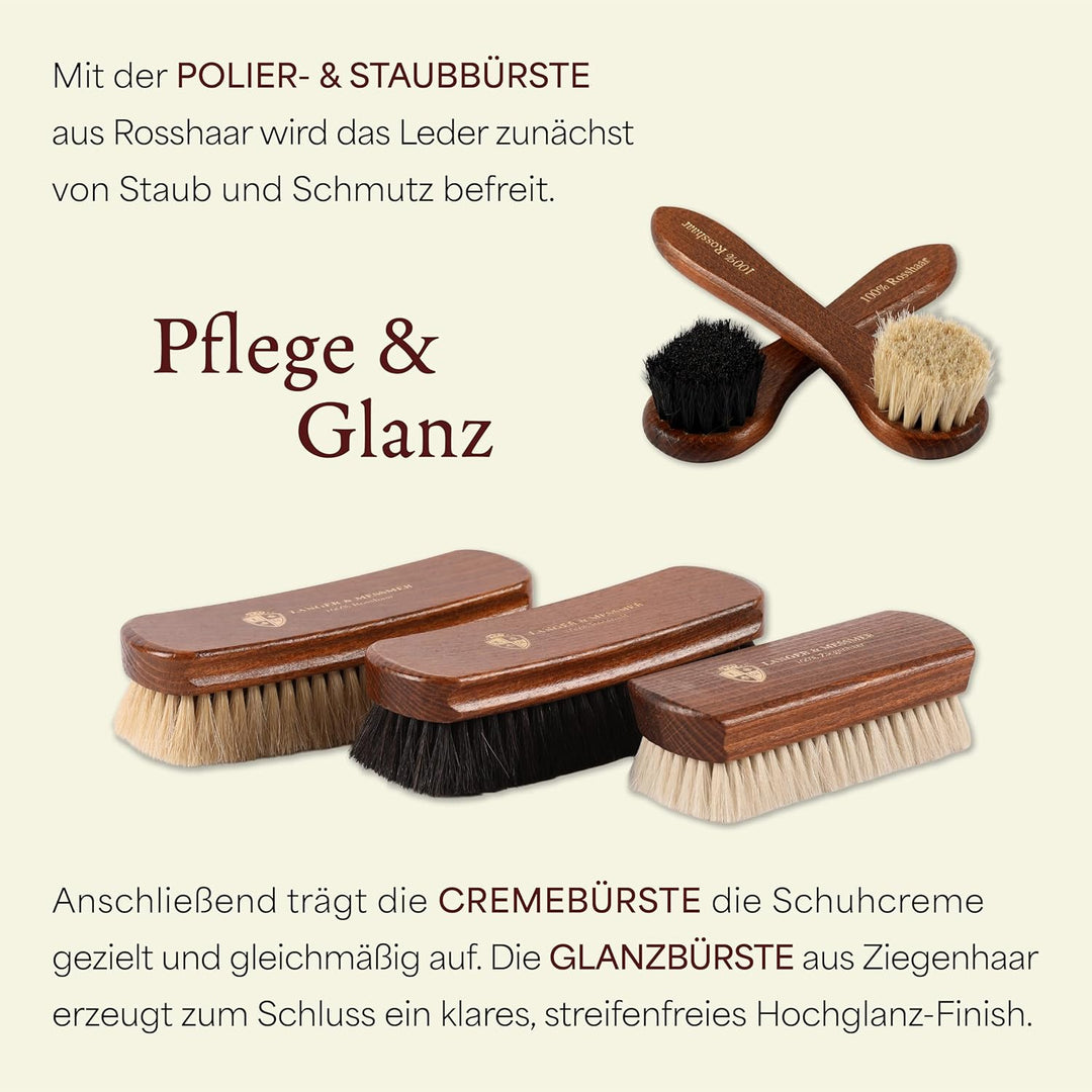 Langer & Messmer 5er Set Schuhbürsten aus Rosshaar und Ziegenhaar für die professionelle Schuhpflege