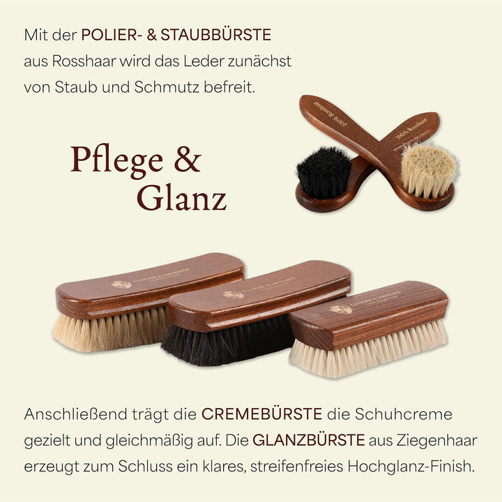 Langer & Messmer 5er Set Schuhbürsten aus Rosshaar und Ziegenhaar für die professionelle Schuhpflege