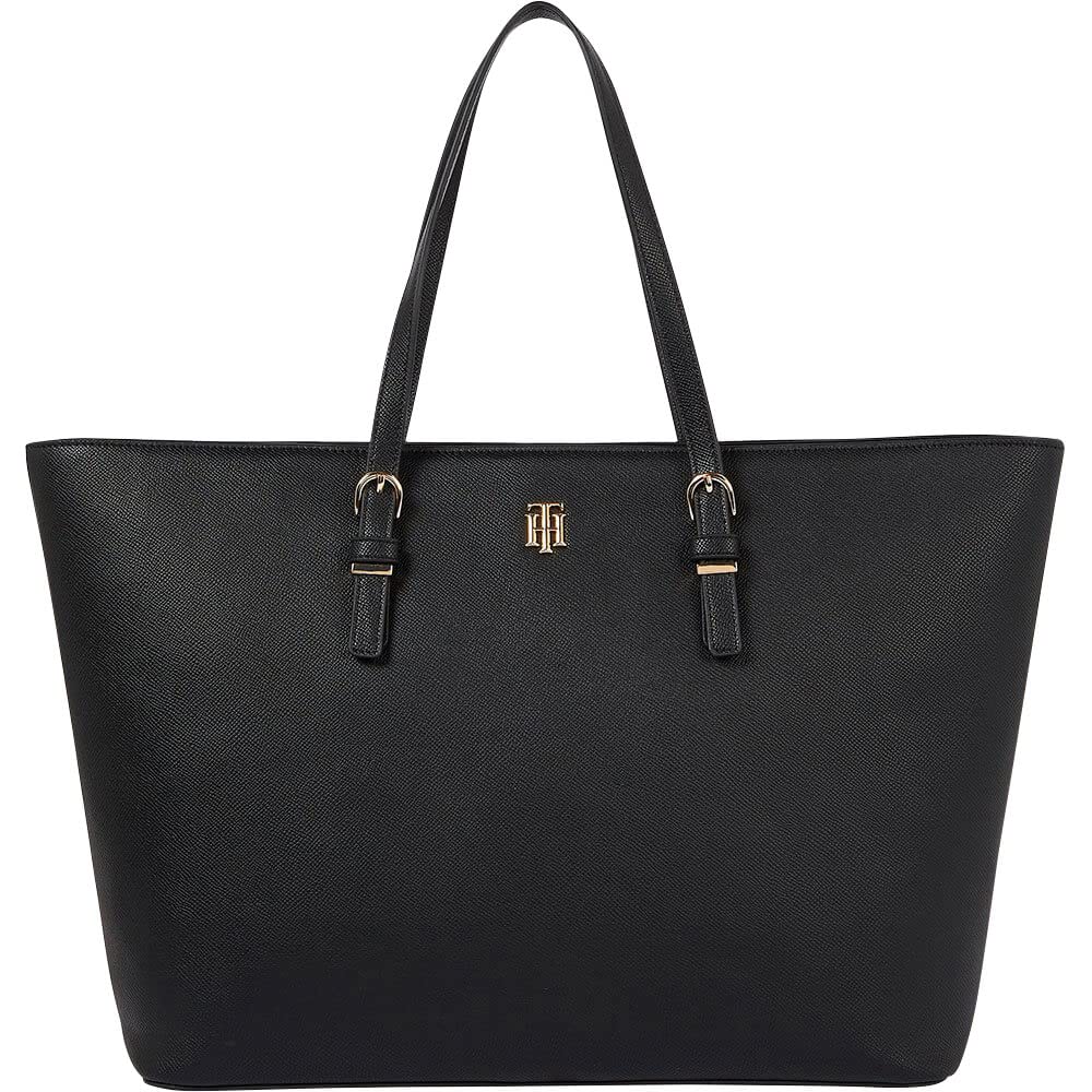 Tommy Hilfiger Damen Handtasche TH Timeless Med Tote aus Kunstleder, Schwarz (Black), Onesize Einhei