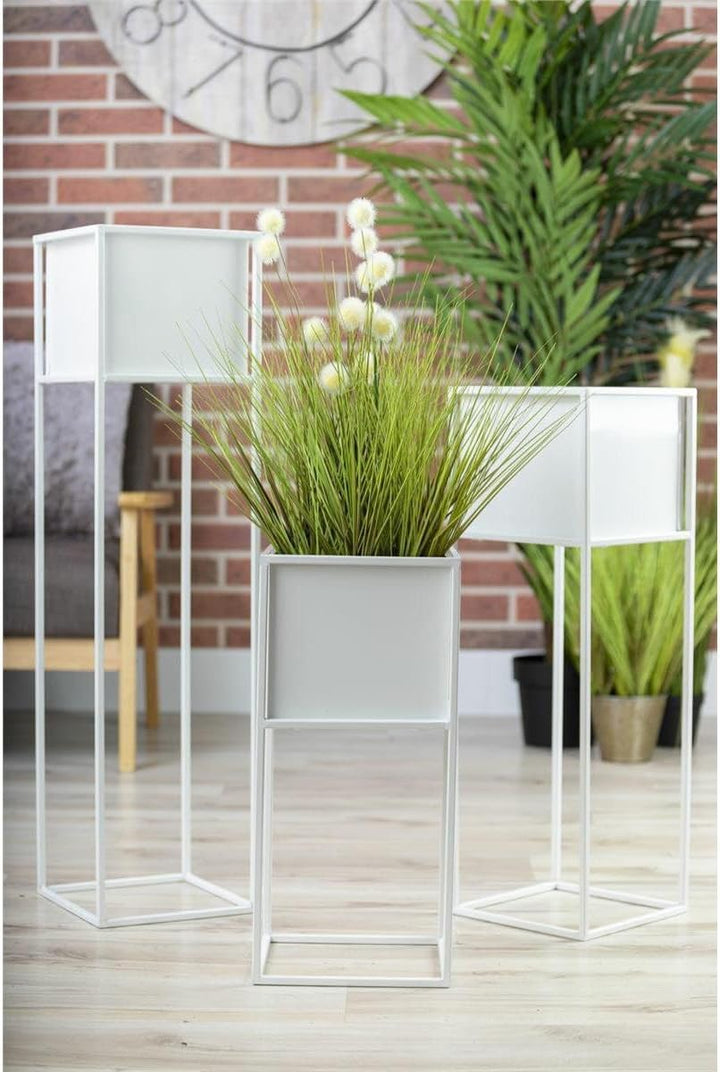 HowHomely Weiss Blumenständer Metall | Pflanzenständer 100 cm Hoch mit Metall Box 19,5 x 20,5 cm | B