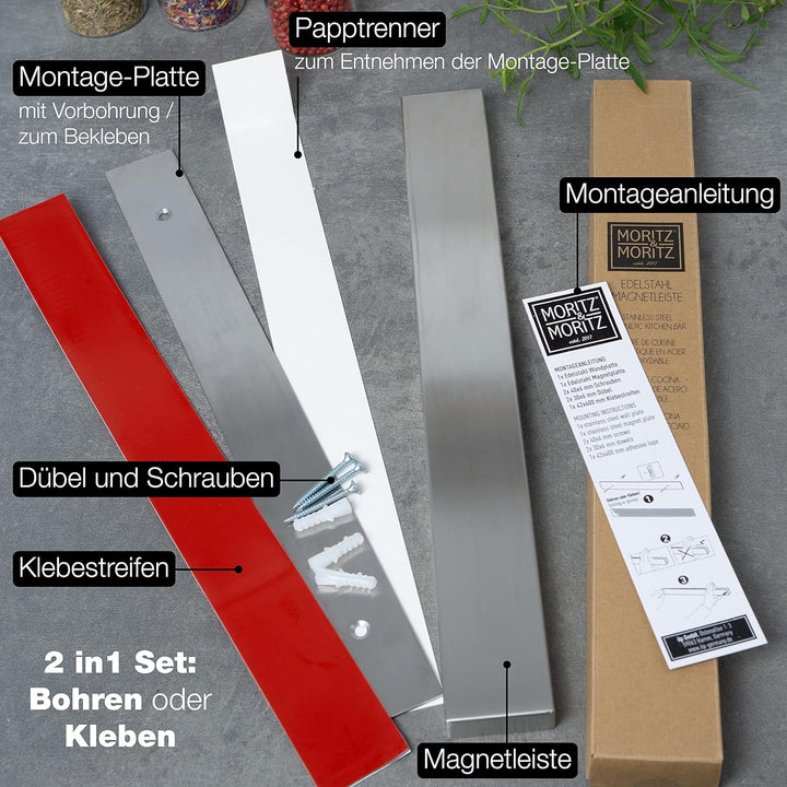 Moritz & Moritz Magnetleiste Messer selbstklebend 40cm – Messer Magnetleiste zum Kleben oder Bohren