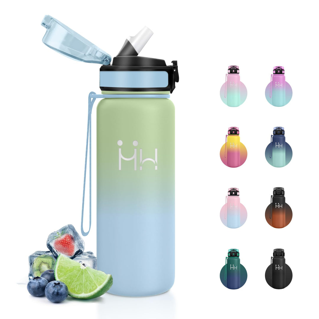 Thermosflasche 750ml, Trinkflasche Edelstahl mit Strohhalm, Trinkflasche Kohlensäure Geeignet, Klick