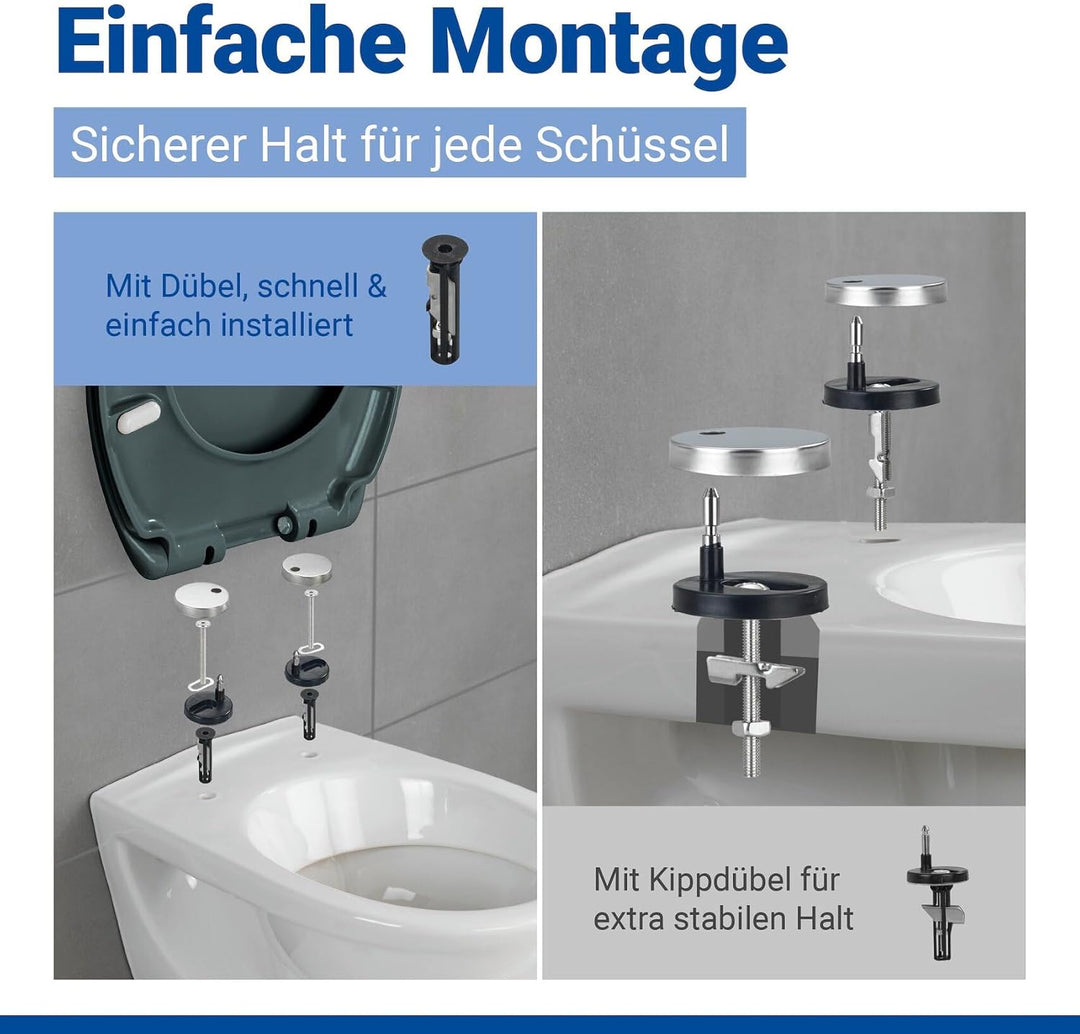 WENKO WC-Sitz Ottana Dunkelgrau, hygienischer Toilettensitz mit Absenkautomatik, WC-Deckel mit Fix-C