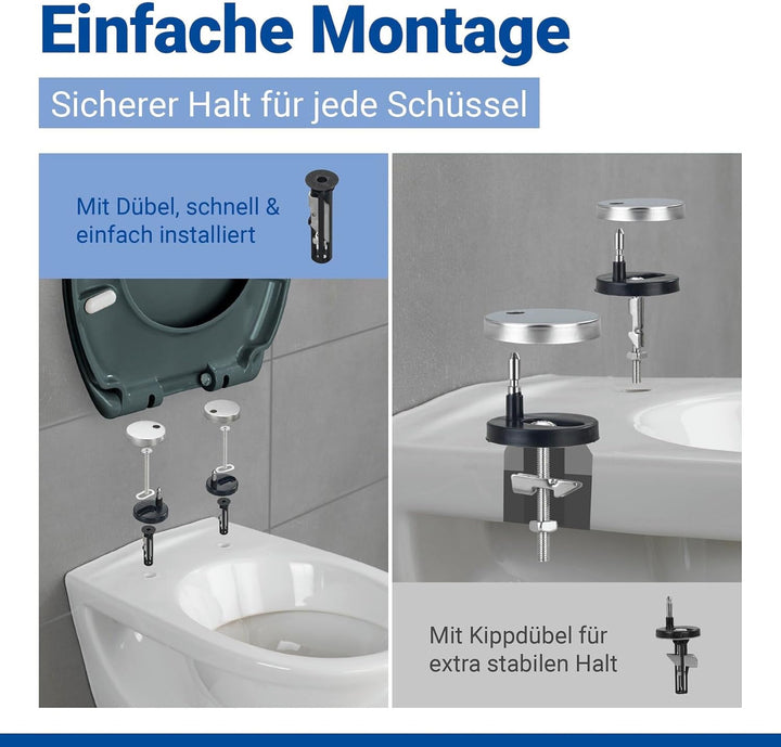 WENKO WC-Sitz Ottana Dunkelgrau, hygienischer Toilettensitz mit Absenkautomatik, WC-Deckel mit Fix-C