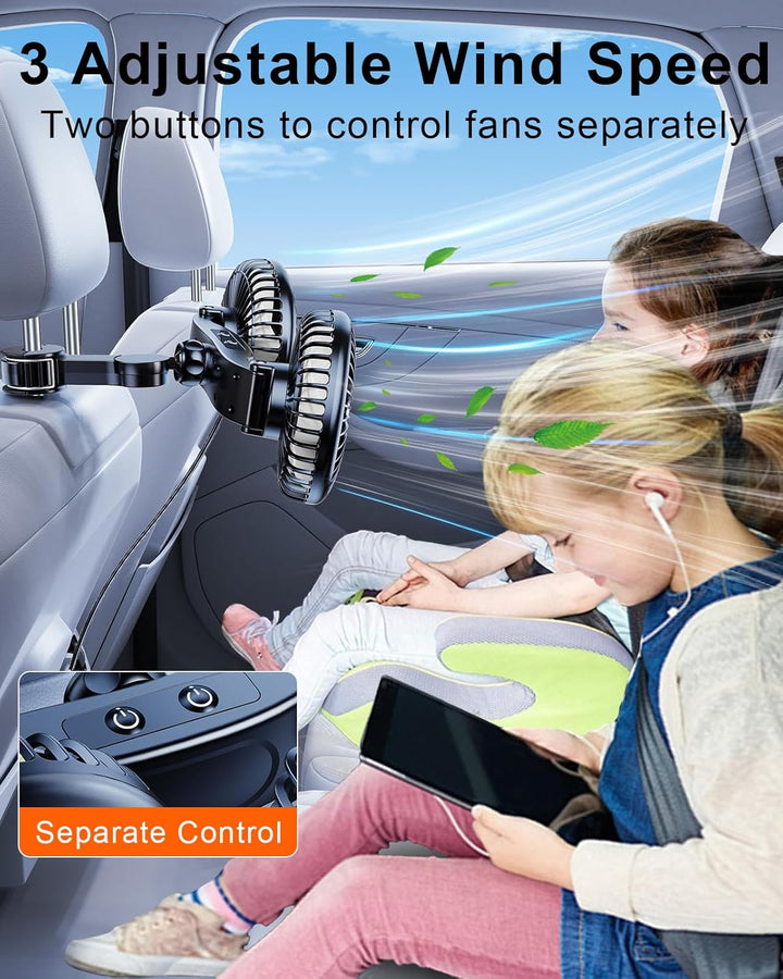 Auto-Ventilator für Rücksitz, 360 ° drehbar Autositz-Ventilator für Baby nach hinten gerichtet, 3 Ge