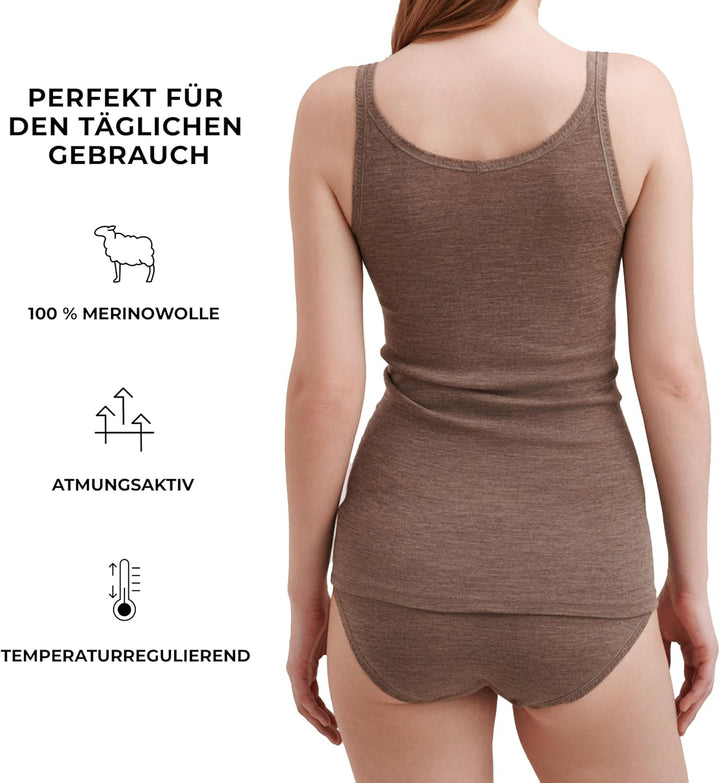 Dilling Damen Merino Wolle Trägertop – Unterhemd Aus 100% Bio Merinowolle – Atmungsaktives Top Mit T