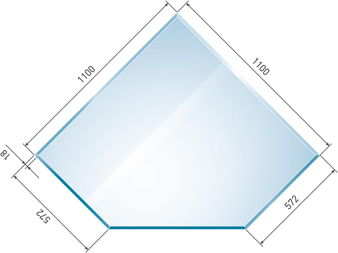 raik Glasplatte Bodenplatte 110 x 110 cm Kamin Funkenschutzplatte Funkenschutz flach mit Facette Dia