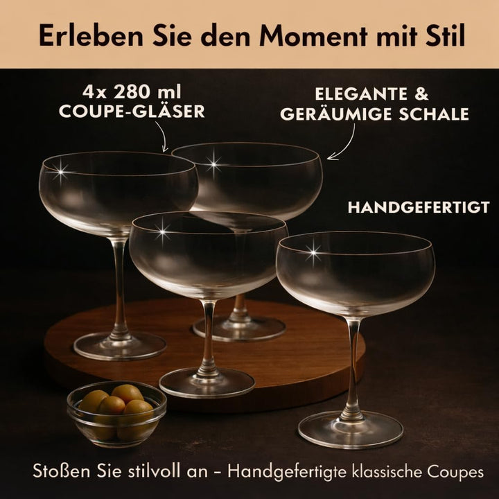 Vemacity Elegante Espresso Martini Gläser 4er Set | Handgefertigte Cocktailgläser Set | Champagner S