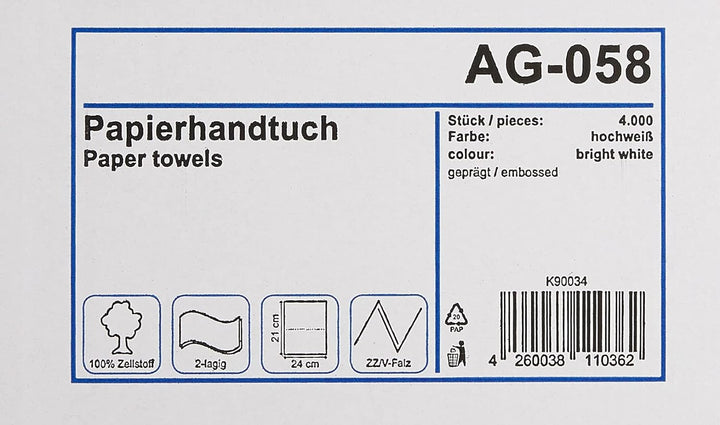 Funny Papierhandtuch, ZZ-Falz, ca. 25 x 23 cm, 2lag, hochweiss, 4000 Blatt, 1er Pack (1 x 1 Stück) S
