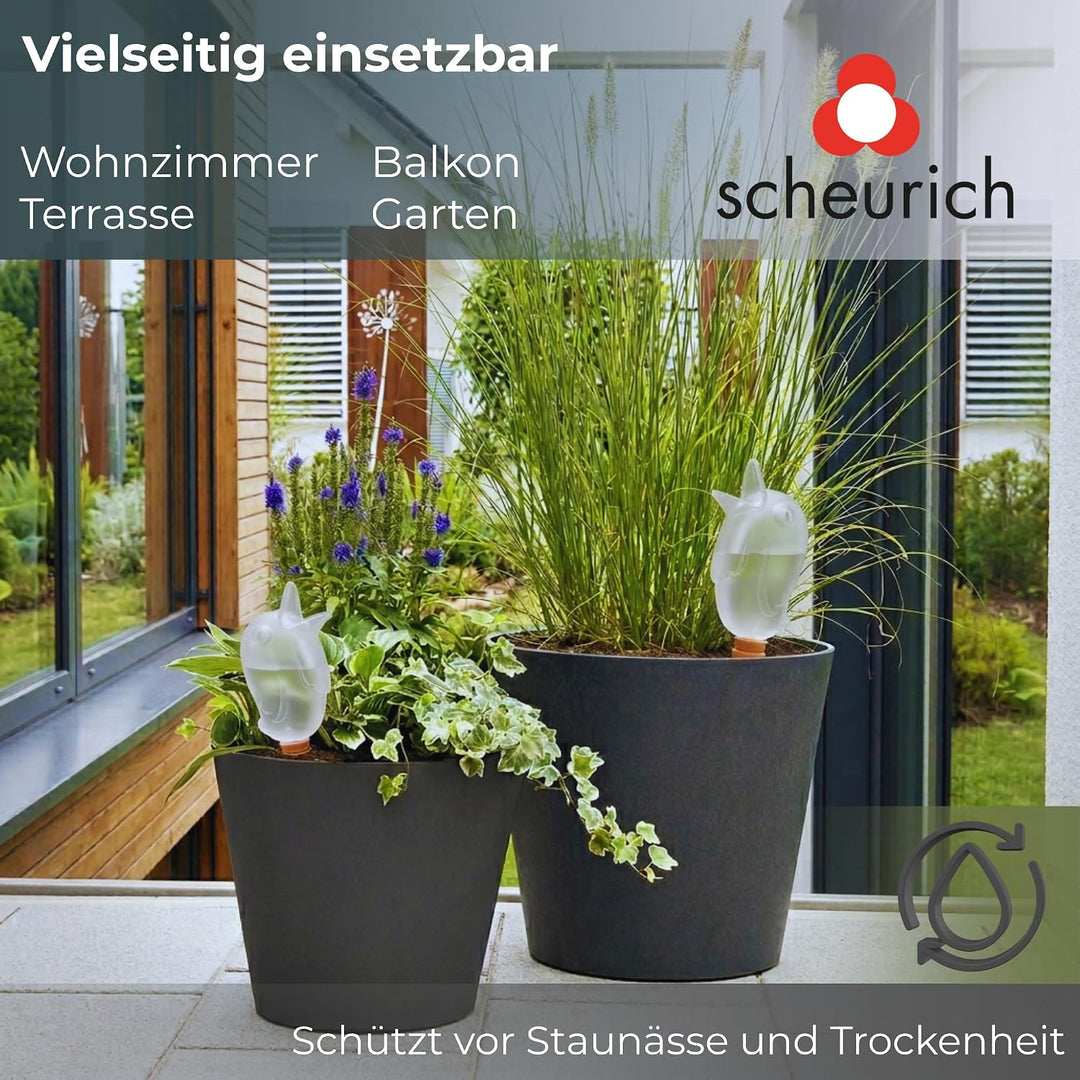 Scheurich Wasserspender Bördy S | 8 x Klar | 90ml Füllmenge | Bewässerungskugeln klein mit Ton Fuss