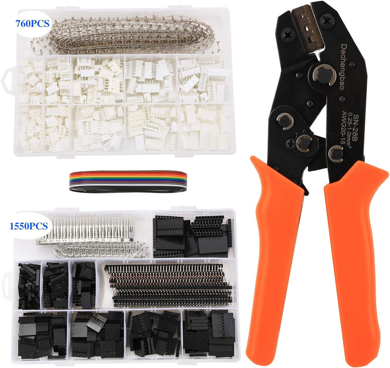 Dechengbao Dupont Crimping Tool Kit Ratcheting Crimper with 1550PCS 2.54mm Dupont Male / Female PinC