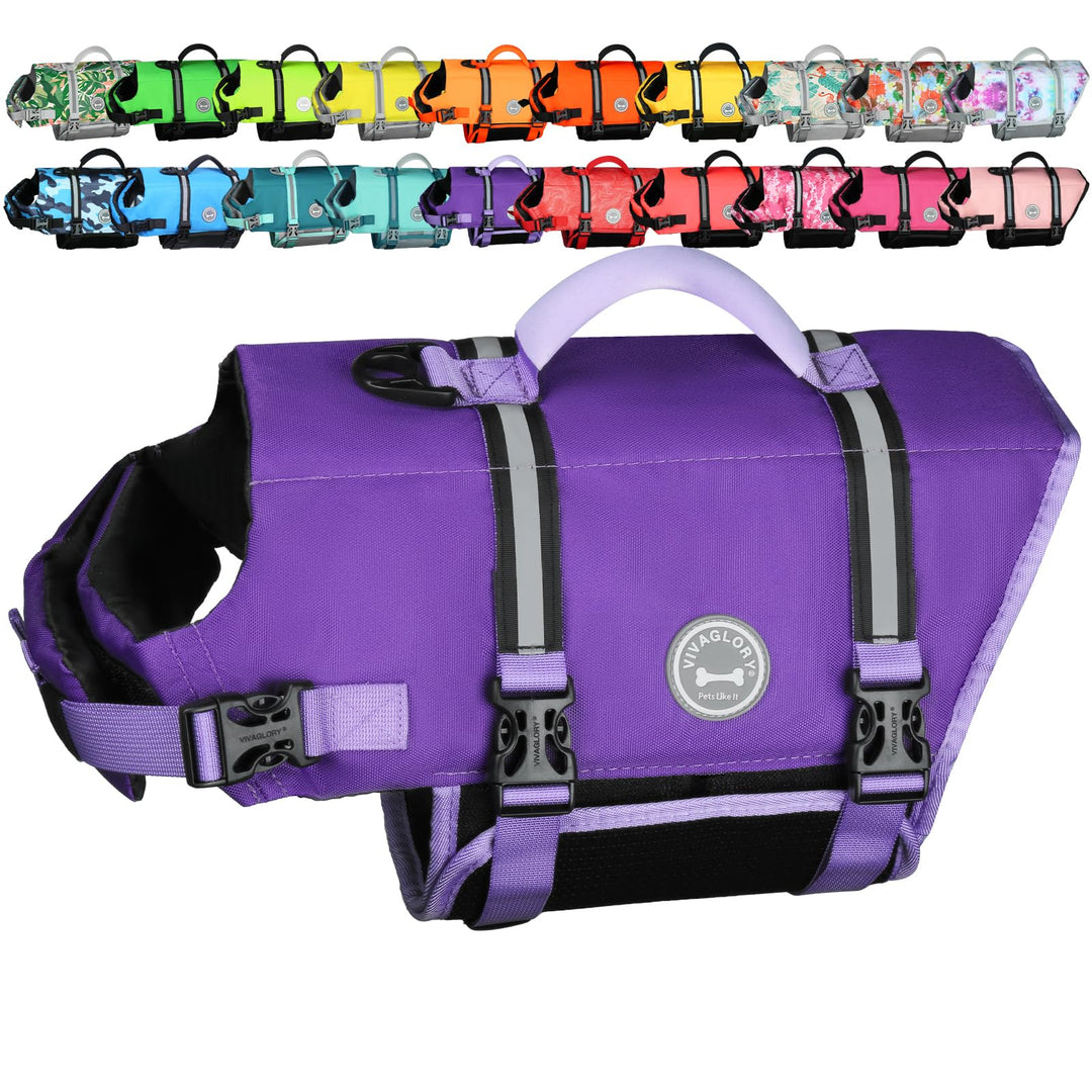 VIVAGLORY Hunde Schwimmweste Rip Stop Hundeschwimmweste, XL, Lila | Auftrieb &amp; Ripstop for Hunde, Sc