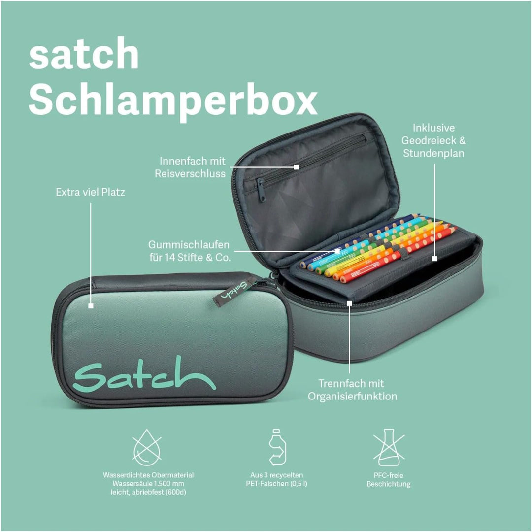 satch Schlamperbox extra gross inkl. Trennfach Reissverschlussfach Stiftehalter Geodreieck Sichtfens
