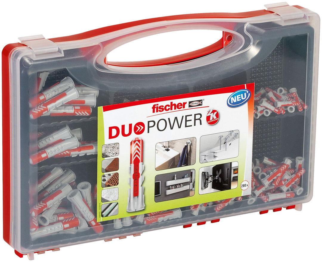 fischer Red-Box DuoPower, Sortimentsbox mit 280 DuoPower Dübeln (30 Stk. 5 x 25, 140 Stk. 6 x 30, 80
