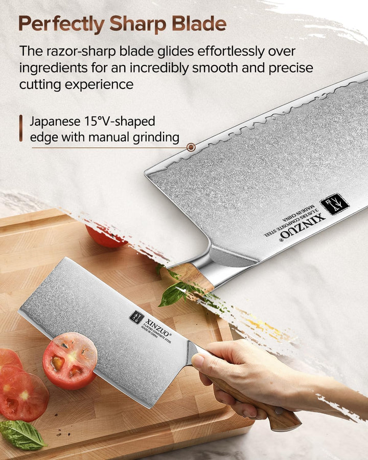 XINZUO 18cm Verbundstahl Hackmesser, Profi Chinesisches Kochmesser Handgeschmiedet Multifunktions Ch