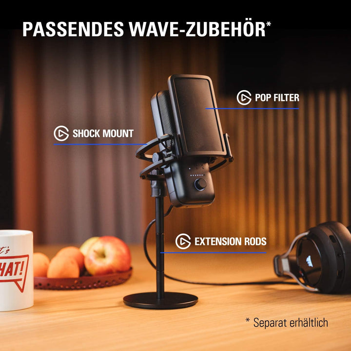 Elgato Wave:3 - Professionelles USB-Kondensatormikrofon für Streaming, Podcasts, Gaming und Homeoffi