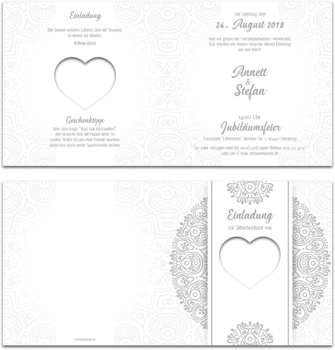 10 x Lasergeschnitten Hochzeitseinladungen Silberhochzeit silberne Hochzeit Einladung individuell -
