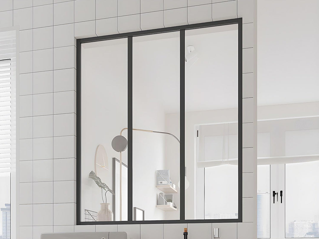 Vente-unique - Atelier-Glaswand - 90 x 105 cm - thermolackiertes Aluminium - Schwarz - Bayview