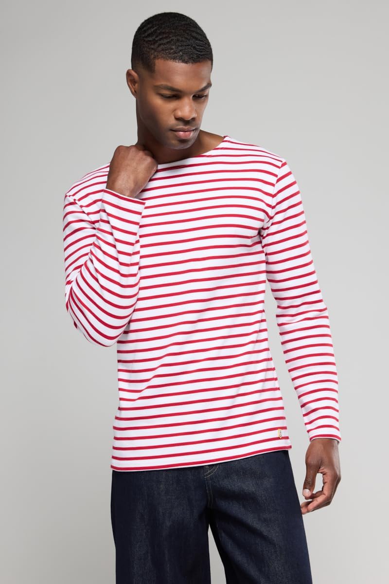 Armor Lux Herren Marinière Houat Héritage Homme T-Shirt S Mehrfarbig (320 Weiss/Braise 320 Weiss/Bra