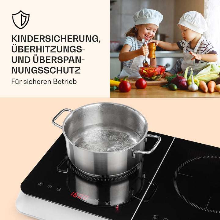 Klarstein InnoChef - Doppel-Induktionskochfeld, mobiles Kochfeld, 3400 W, Touch Control, Topfsensor,