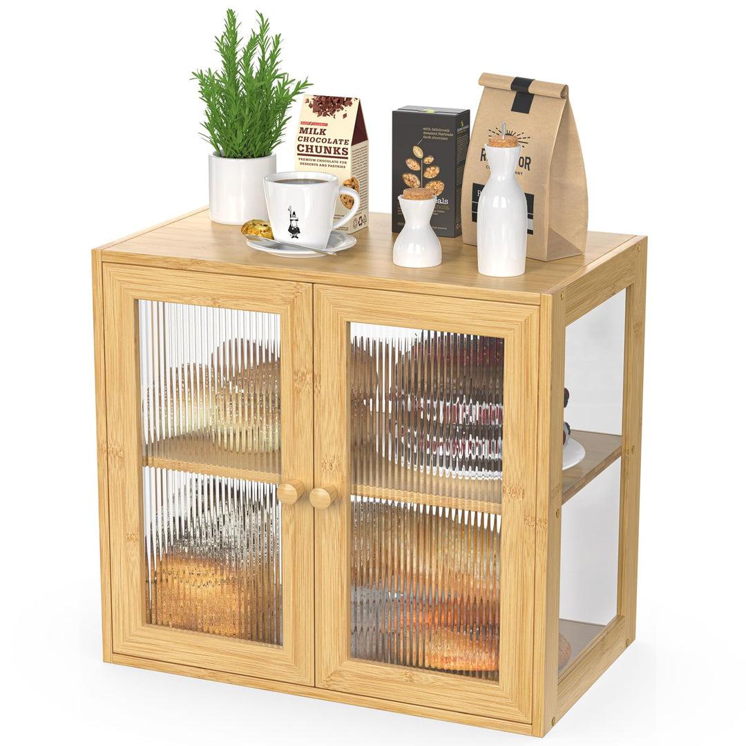 BAMBANG Bambus Brotbox für Küchentheke, Brotkasten Bauernhaus Brotbox mit 2 Türen, Holz Brotkasten B