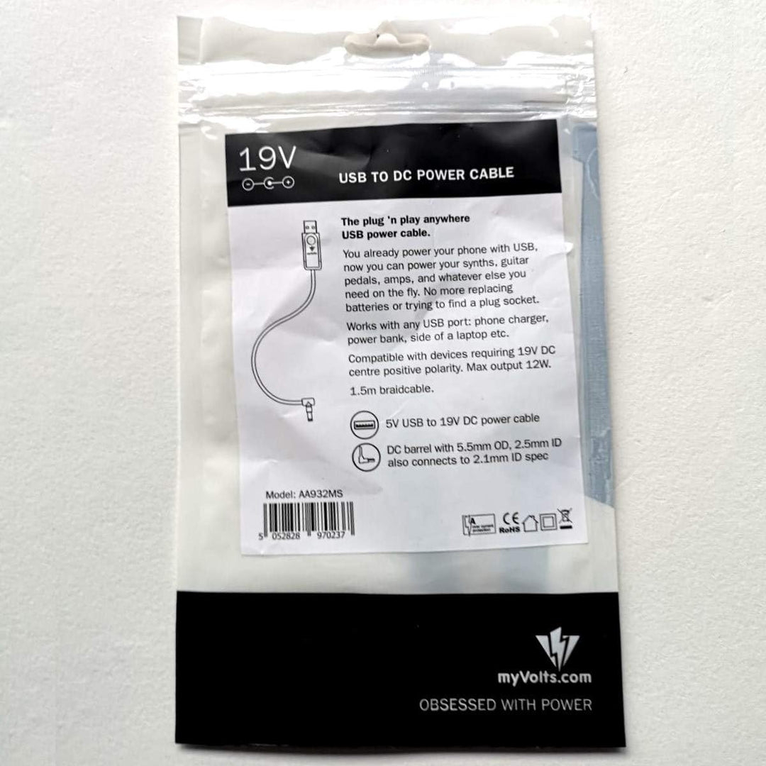 MyVolts Ripcord-USB-Ladekabel mit 19V DC Ausgangsstecker kompatibel mit Akai MPC One Controller
