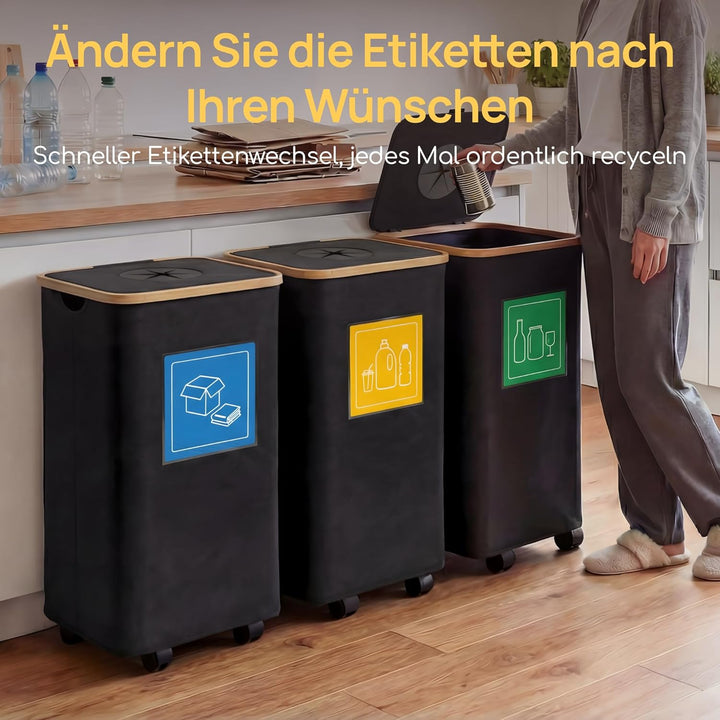 Viviendo 100L Pfandflaschen Sammelbehälter mit Deckel & Rollen, Faltbar, wasserdicht, 2 Innensäcke,