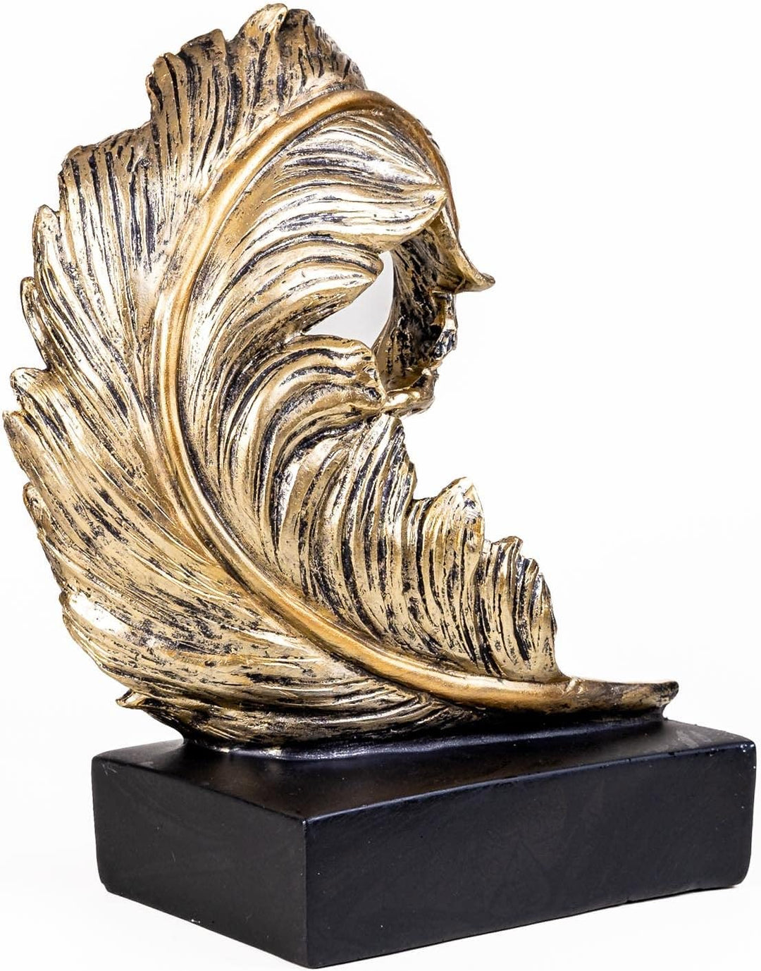 IDYL Moderne Skulptur Figur Resin Feder auf Sockel | goldfb. | Masse: 30x20x11 cm | Material: Polyre