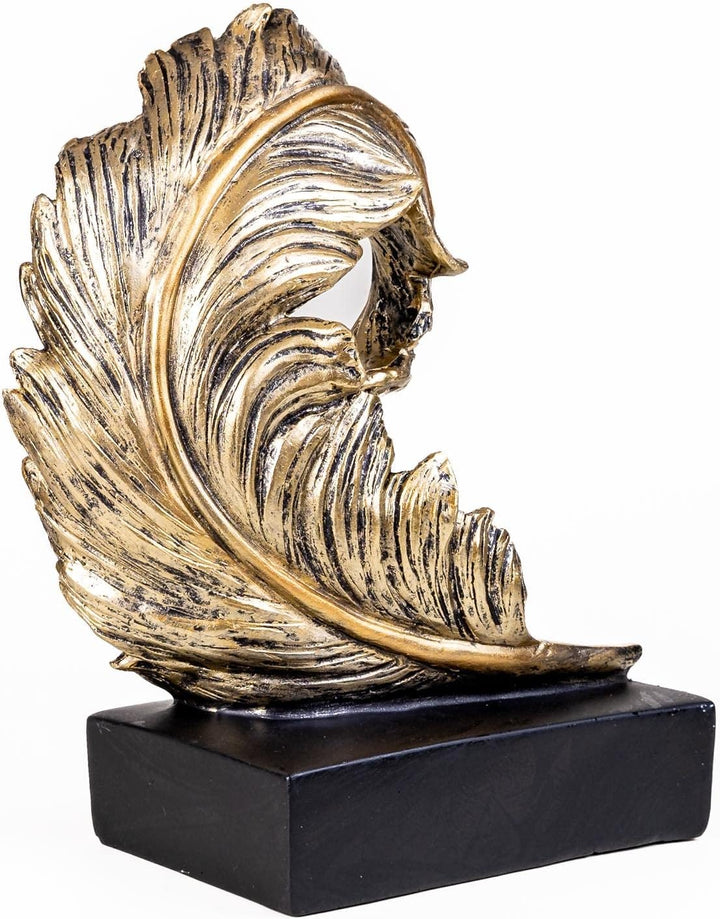 IDYL Moderne Skulptur Figur Resin Feder auf Sockel | goldfb. | Masse: 30x20x11 cm | Material: Polyre