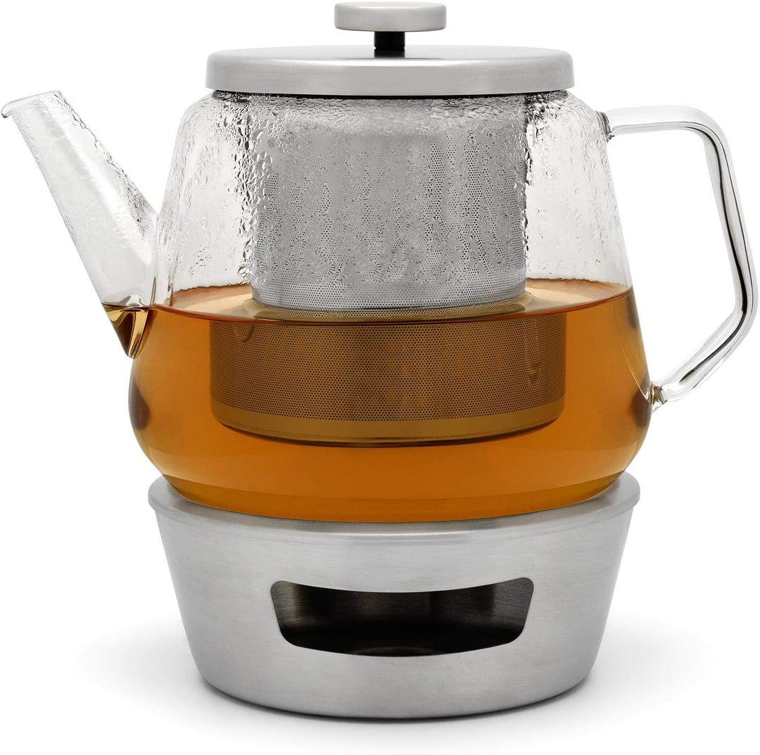 Bredemeijer grosse gläserne einwandige Teekanne 1.5 Liter Set mit Edelstahl Teewärmer - zur Aufberei