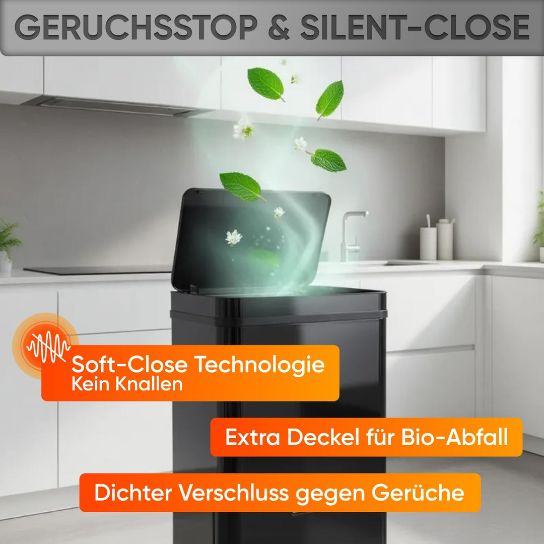 Allyson® Sensor Mülleimer Küche mit Sensor Automatik Abfalleimer Edelstahl mit Soft-Close Deckel, ge
